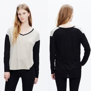 Madewell color block long sleeve v-neck shirt